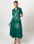 Emerald Bloom Embroidered Shirt Dress by THE MRCH MUSE