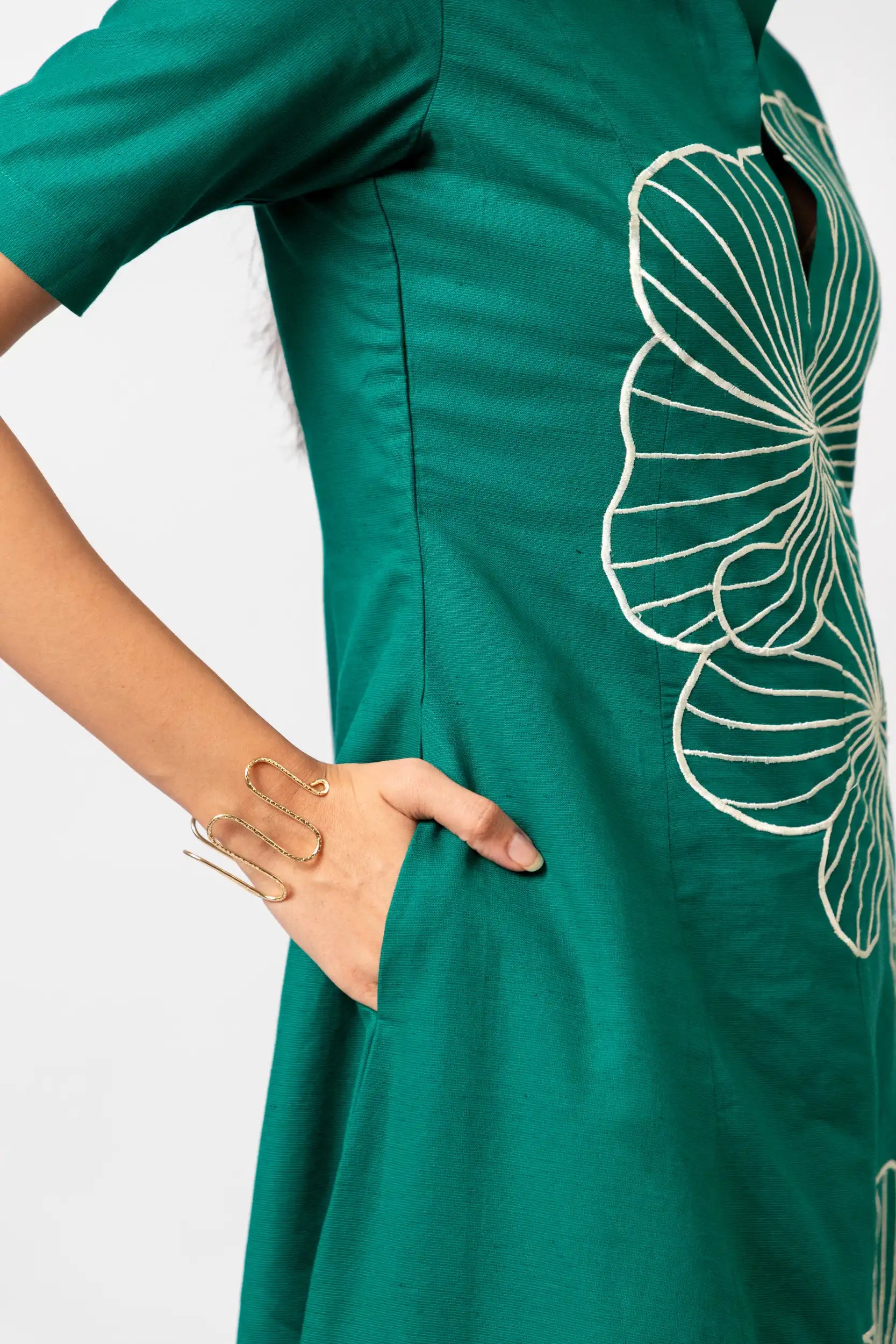 Emerald Bloom Embroidered Shirt Dress by THE MRCH MUSE