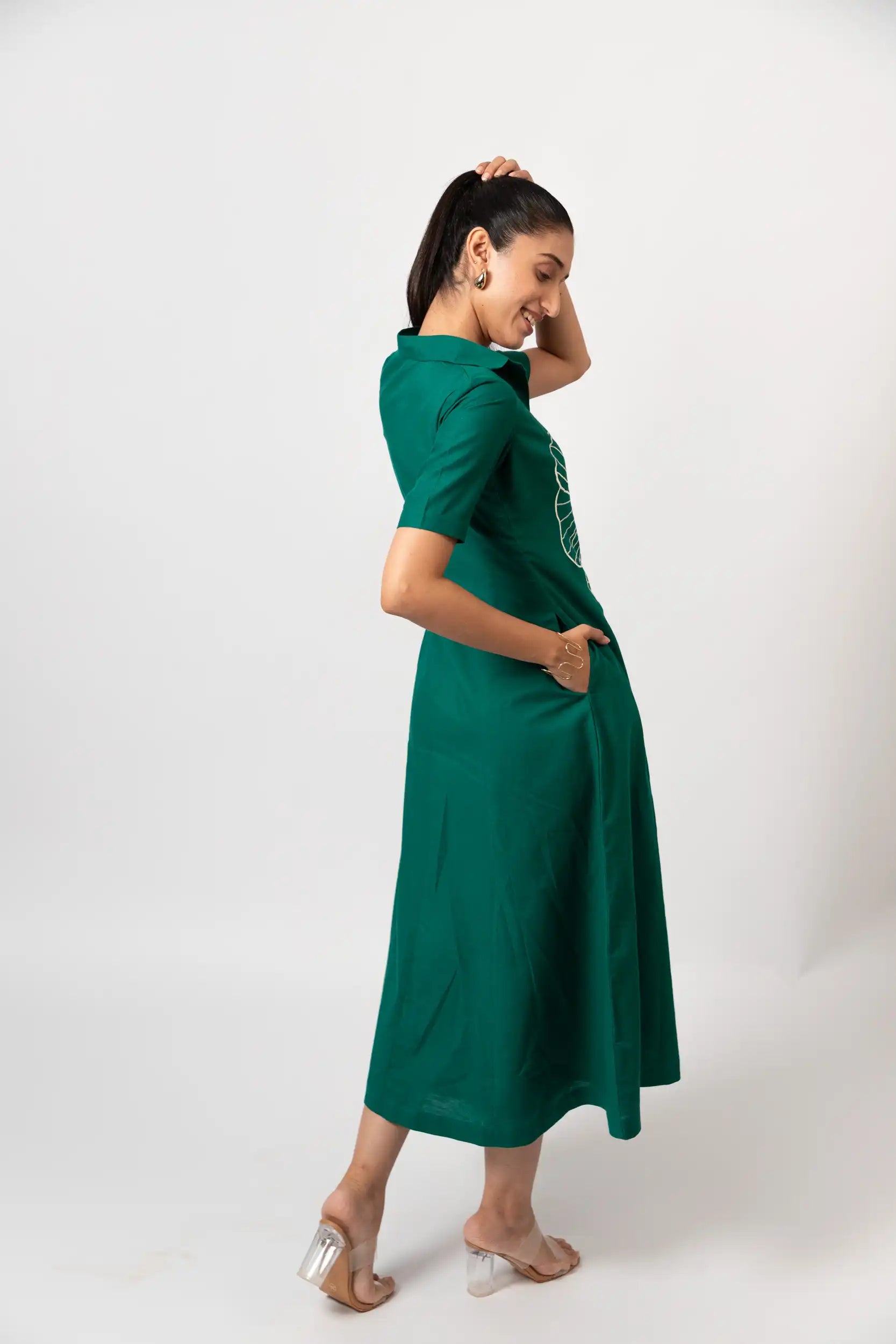 Emerald Bloom Embroidered Shirt Dress by THE MRCH MUSE
