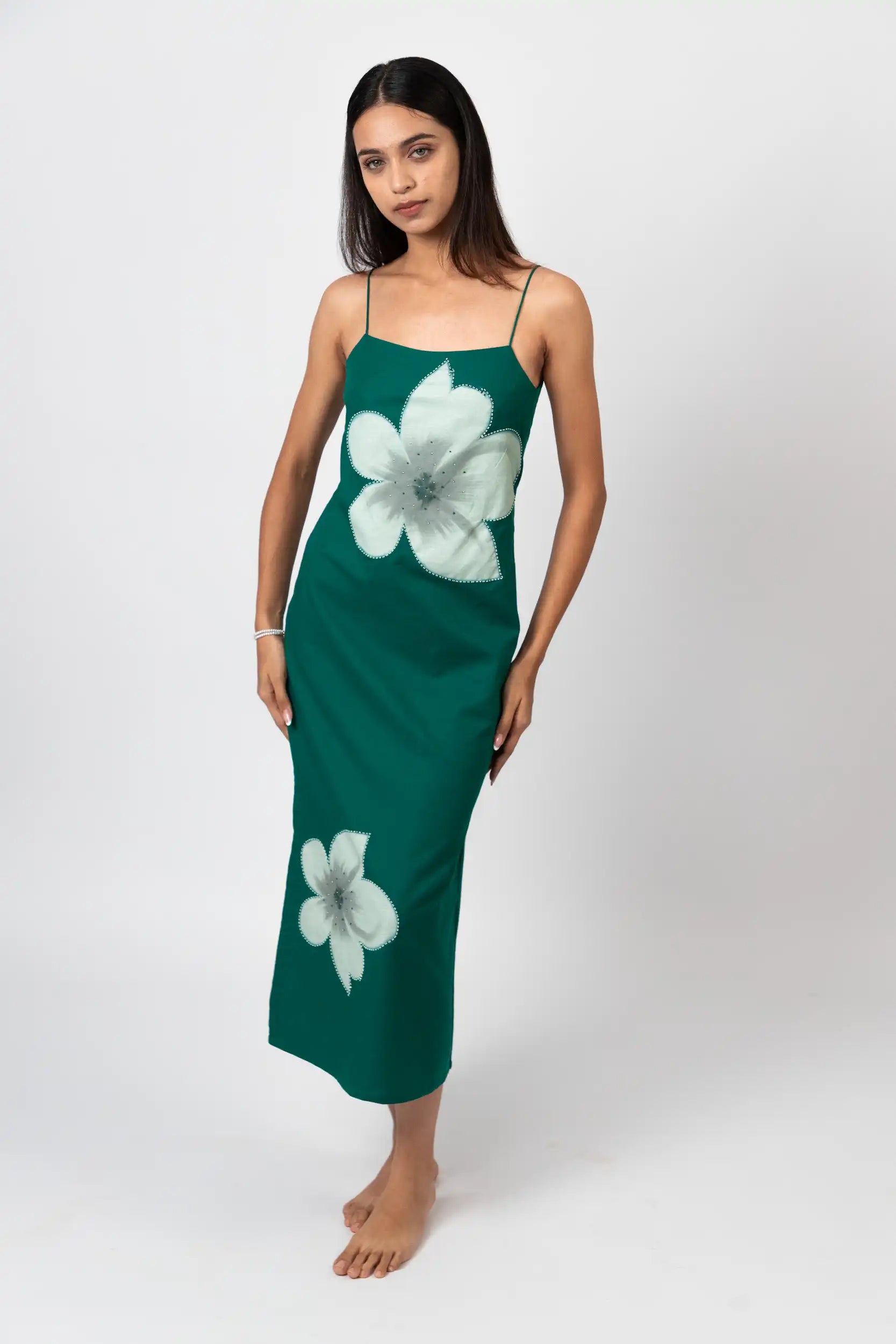 Emerald Bloom Long Slip Dress by THE MRCH MUSE