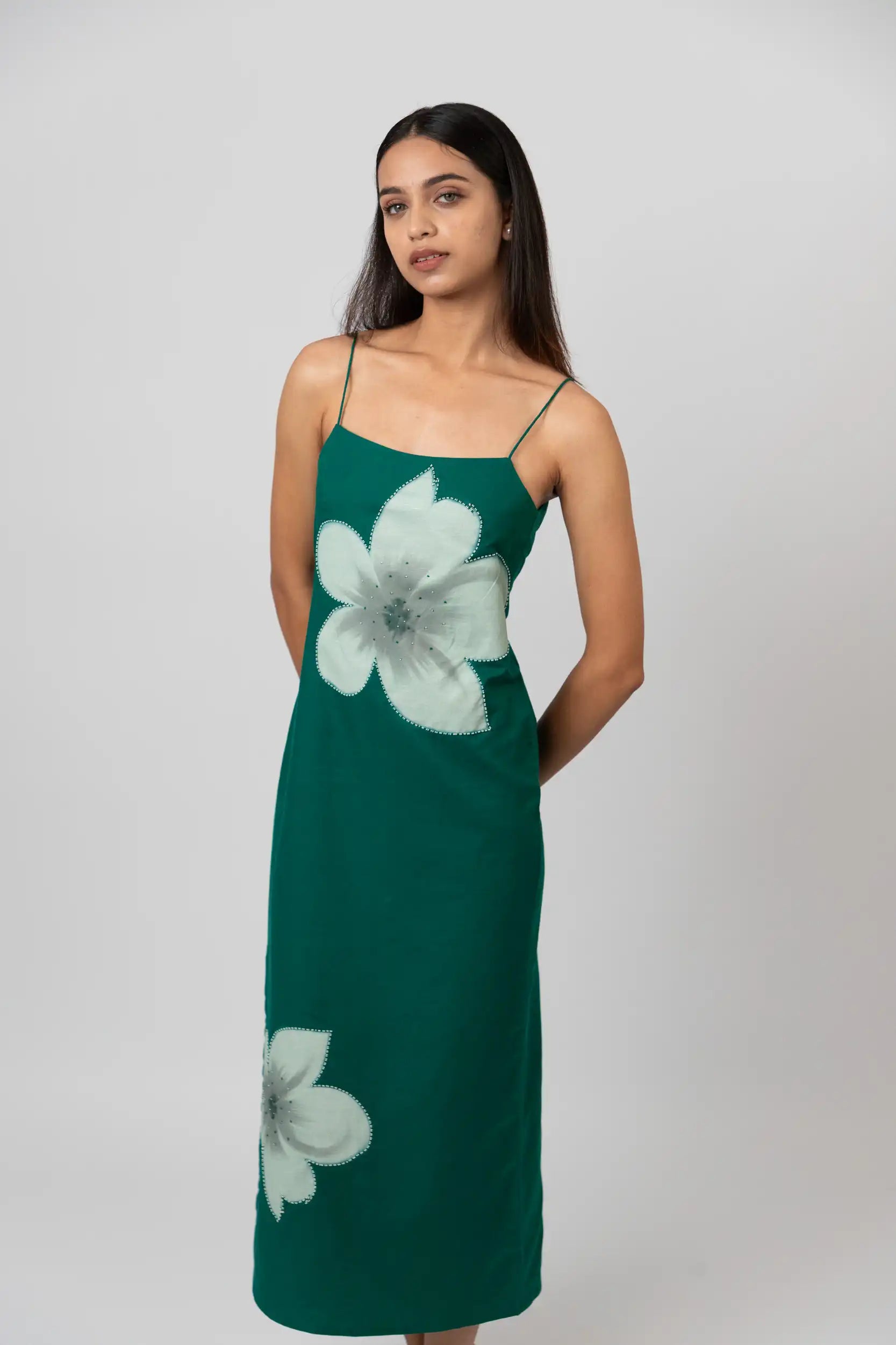 Emerald Bloom Long Slip Dress by THE MRCH MUSE