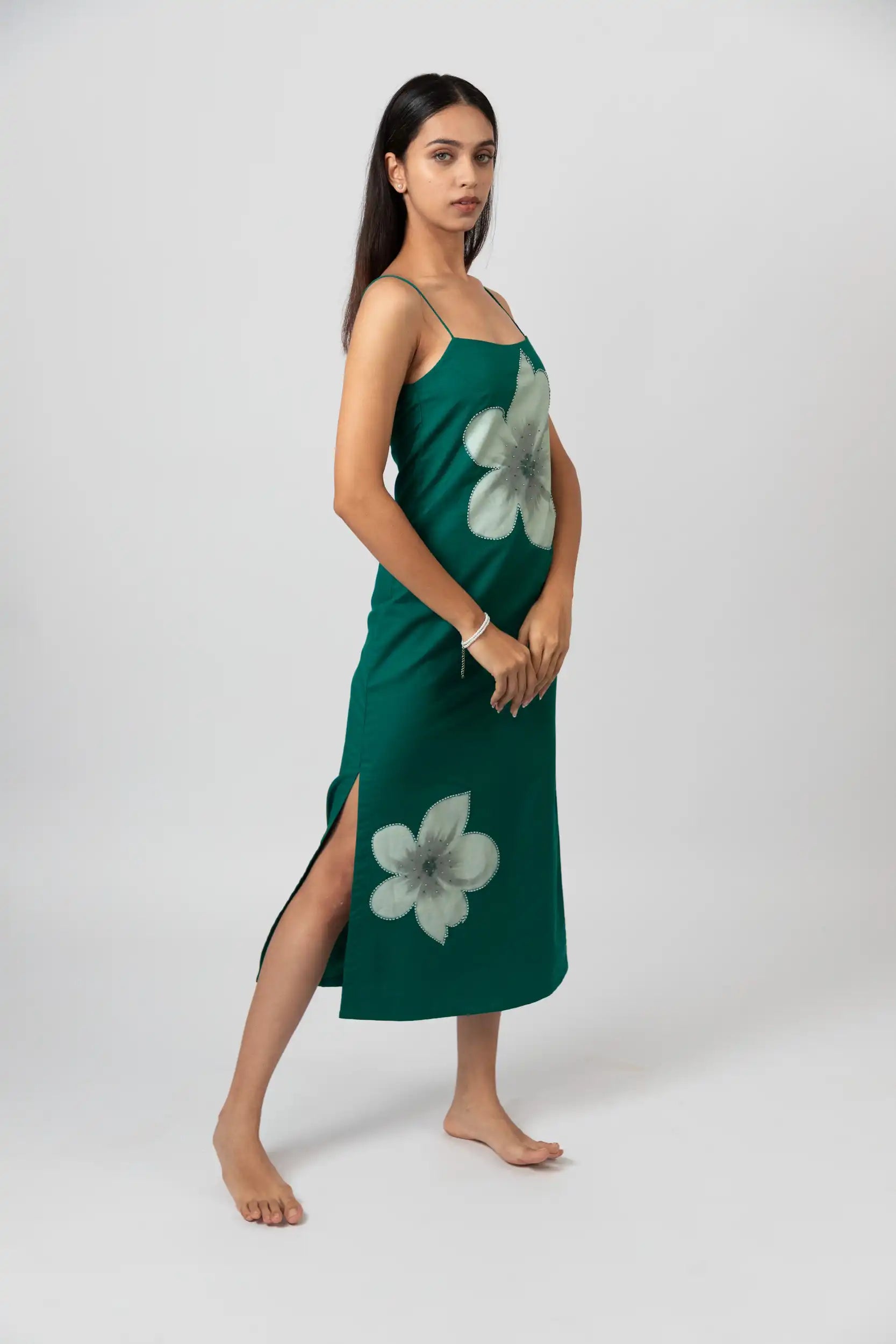Emerald Bloom Long Slip Dress by THE MRCH MUSE