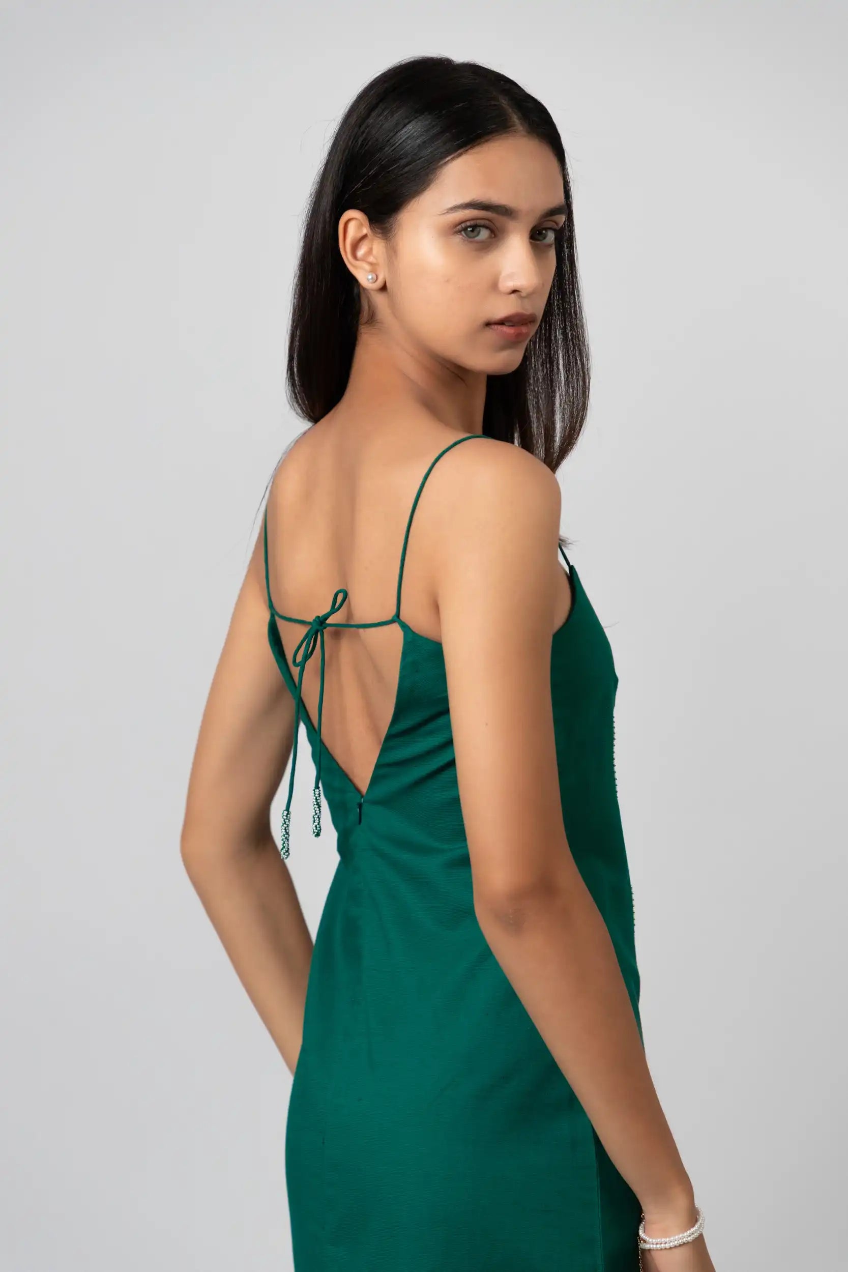 Emerald Bloom Long Slip Dress by THE MRCH MUSE
