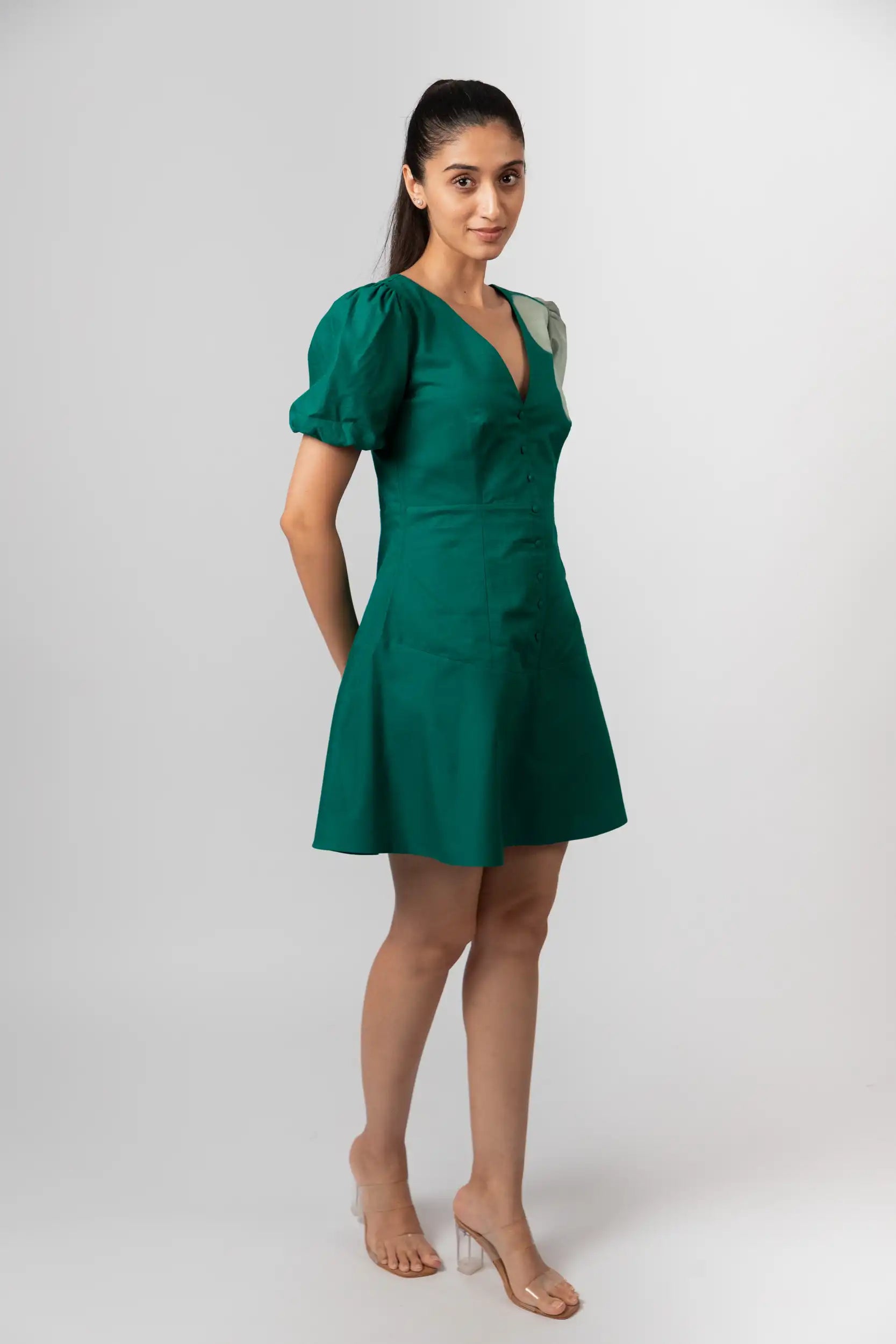 Emerald Bloom Mini Dress by THE MRCH MUSE