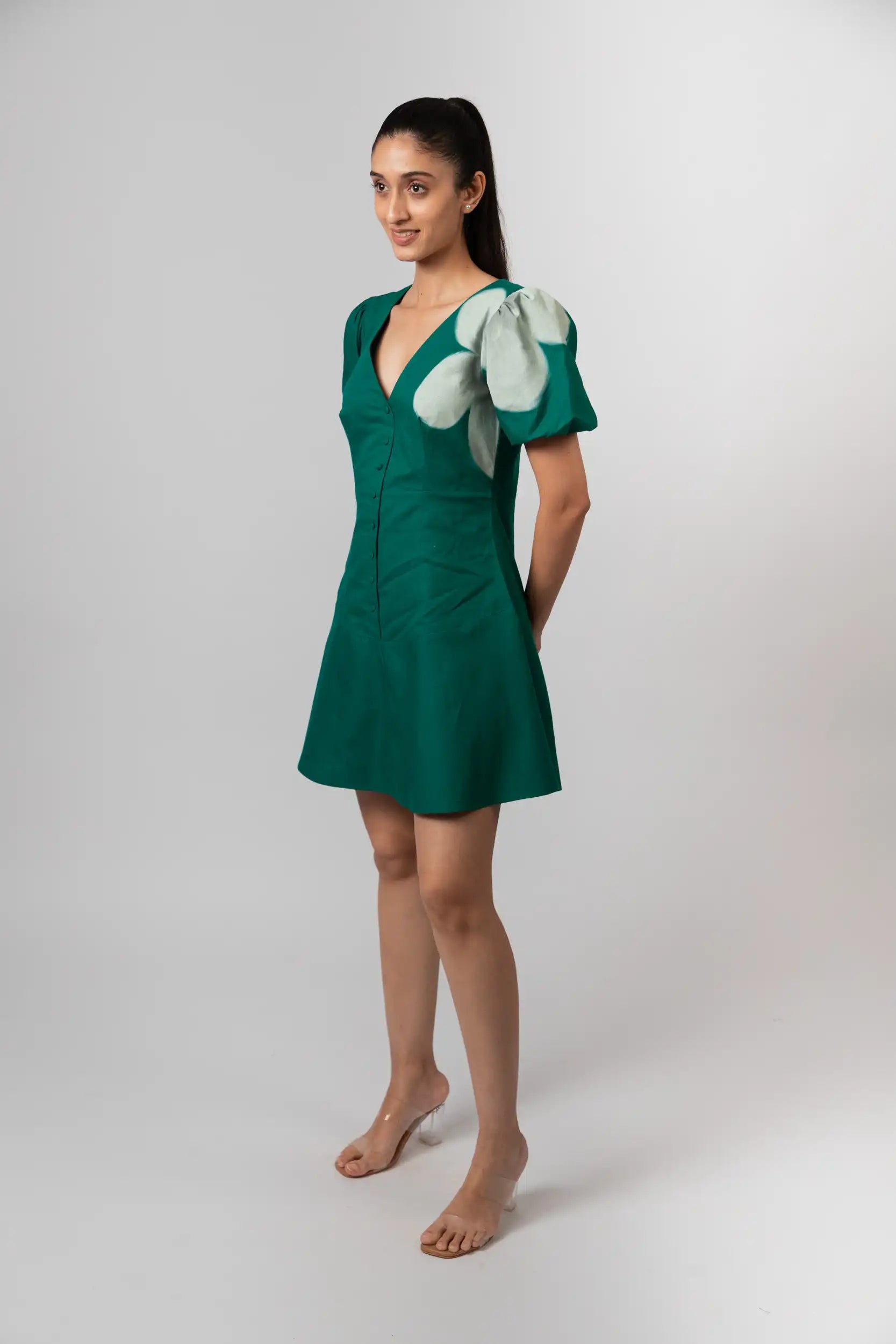 Emerald Bloom Mini Dress by THE MRCH MUSE