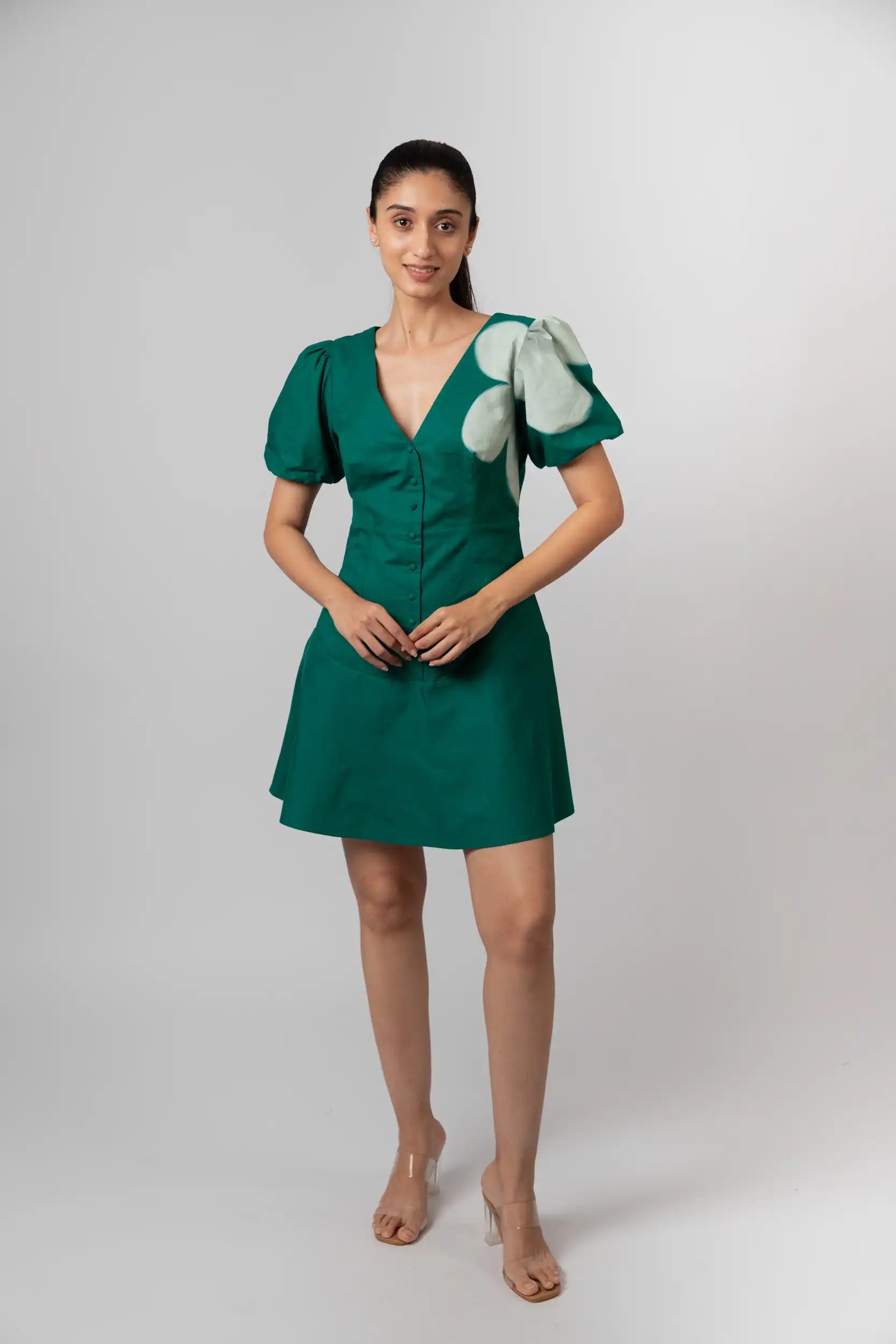 Emerald Bloom Mini Dress by THE MRCH MUSE