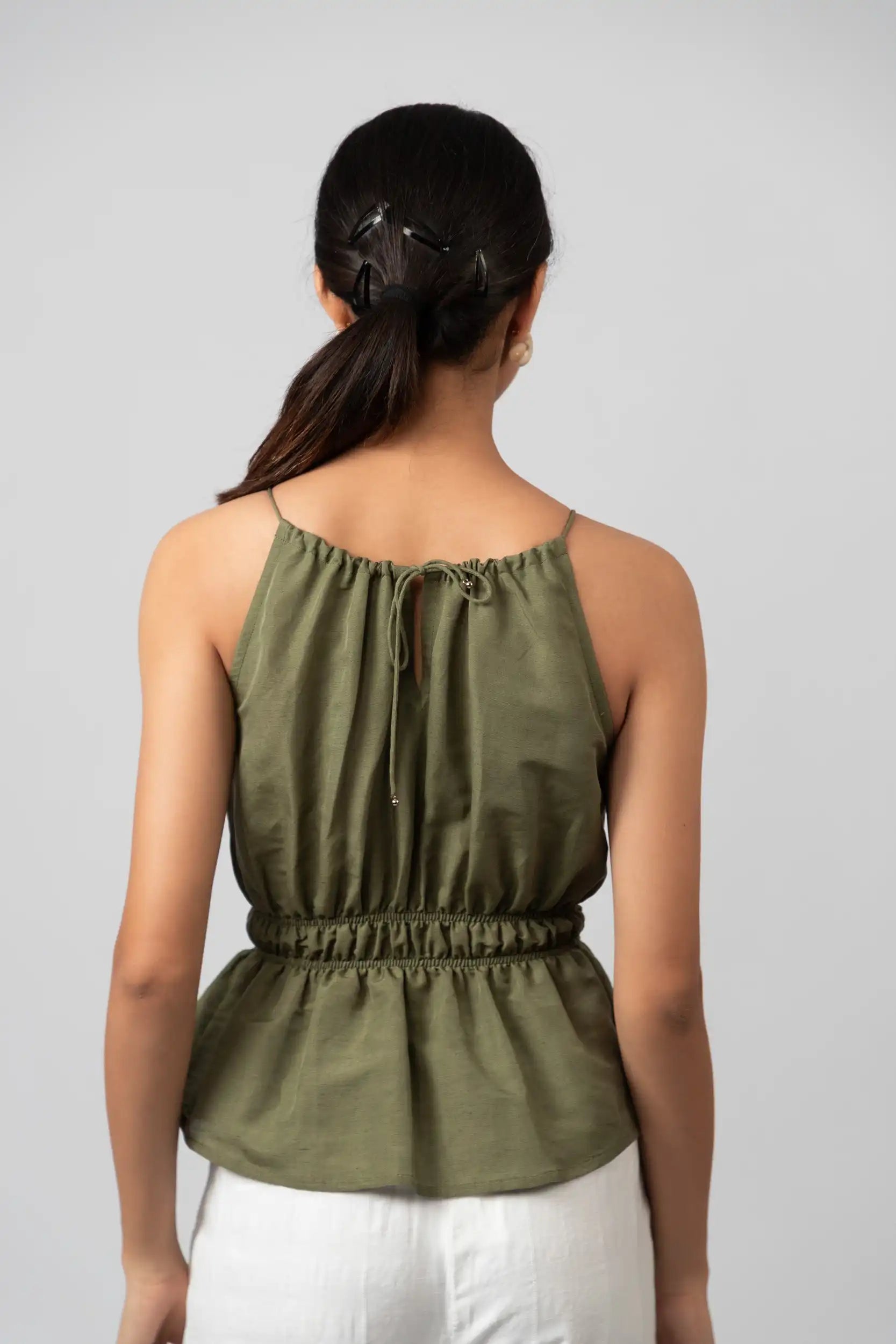 Gathered Halter Pink Peplum Top by THE MRCH MUSE