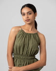 Gathered Halter Pink Peplum Top by THE MRCH MUSE
