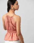 Gathered Halter Pink Peplum Top by THE MRCH MUSE