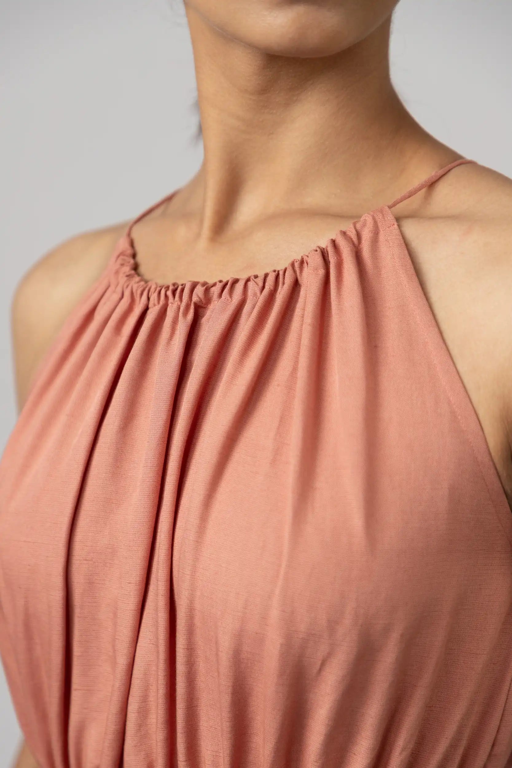 Gathered Halter Pink Peplum Top by THE MRCH MUSE