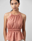 Gathered Halter Pink Peplum Top by THE MRCH MUSE