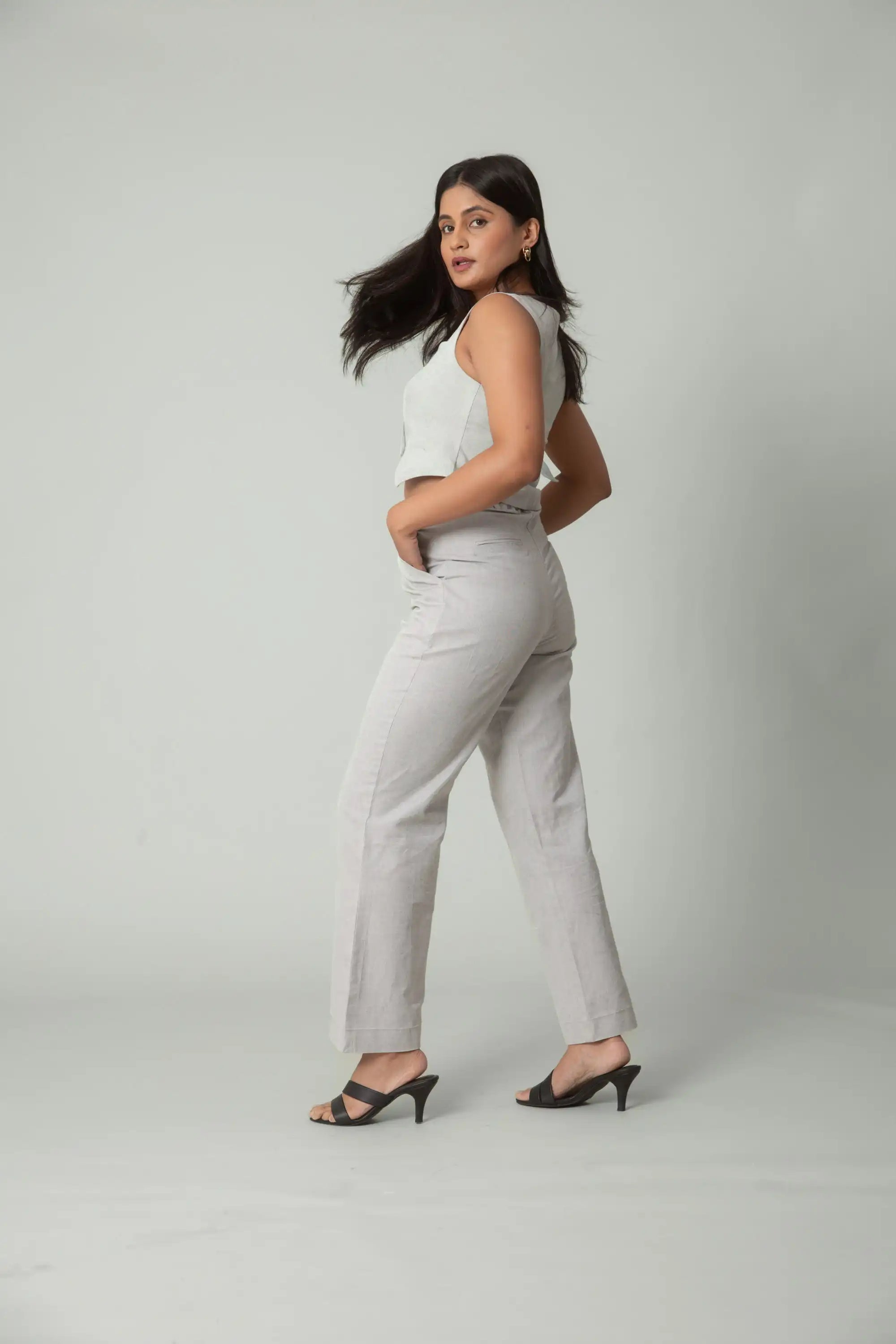 Grey High Waist Trousers by THE MRCH MUSE