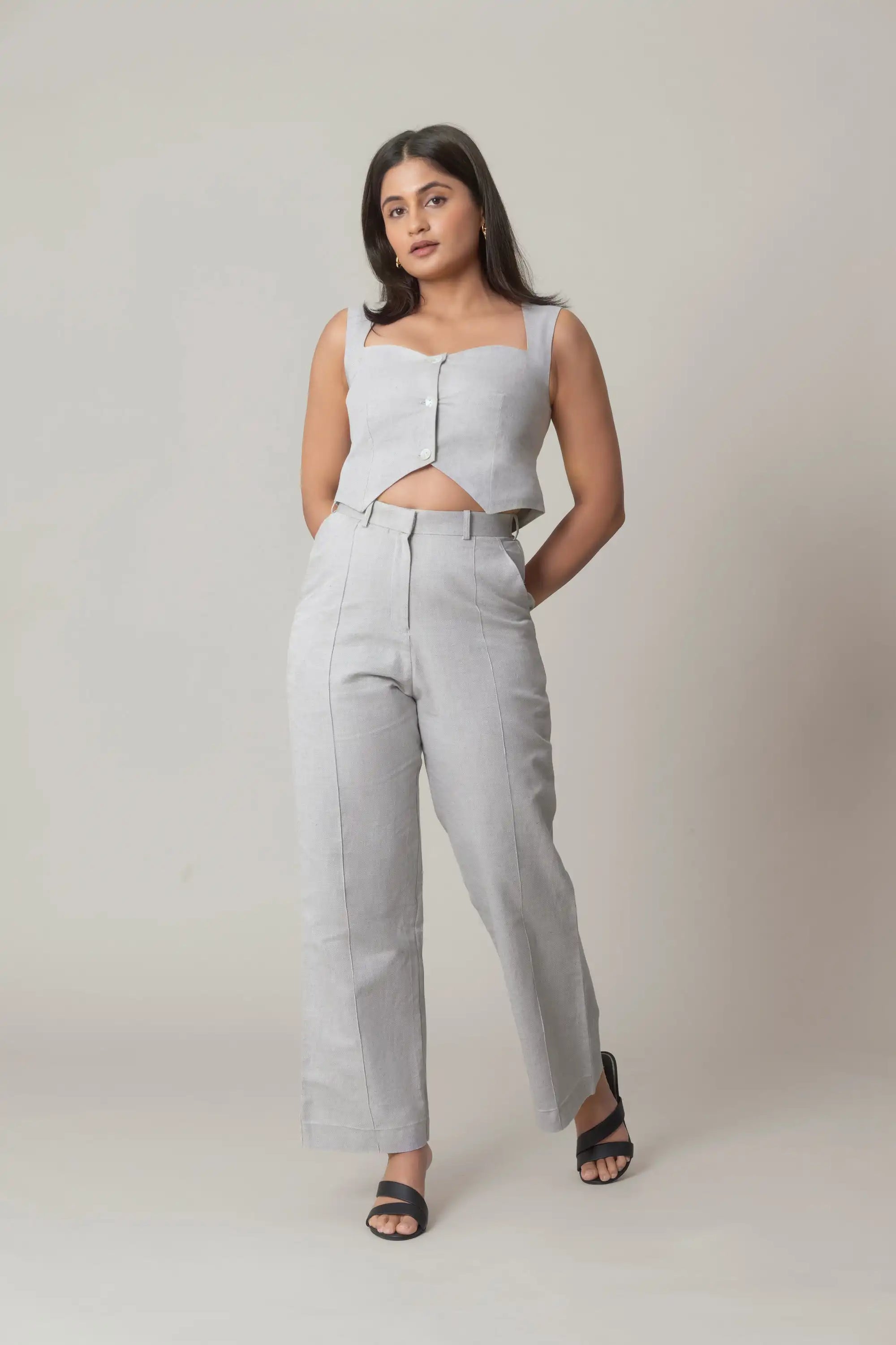 Grey High Waist Trousers by THE MRCH MUSE