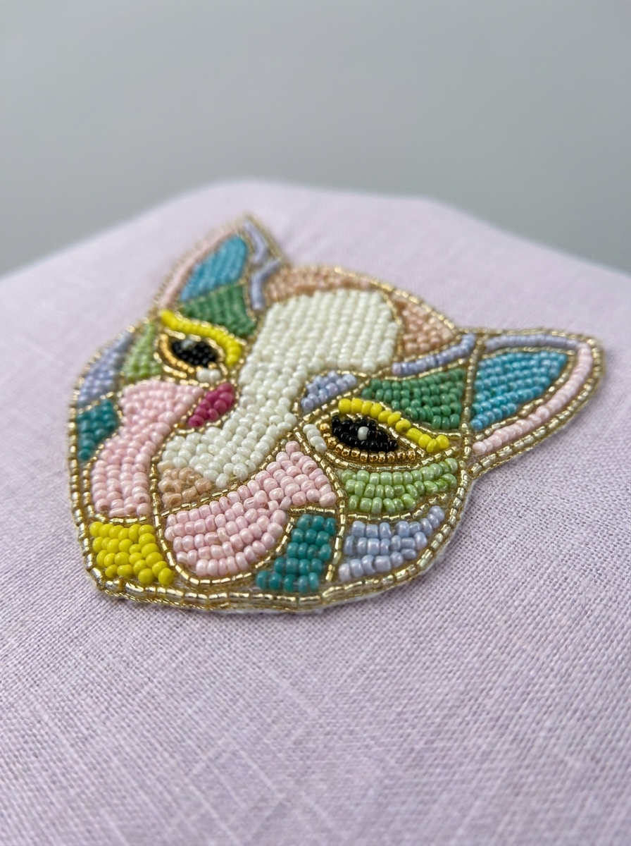 Lilac Hand-Beaded Cat Linen Top by THE MRCH MUSE