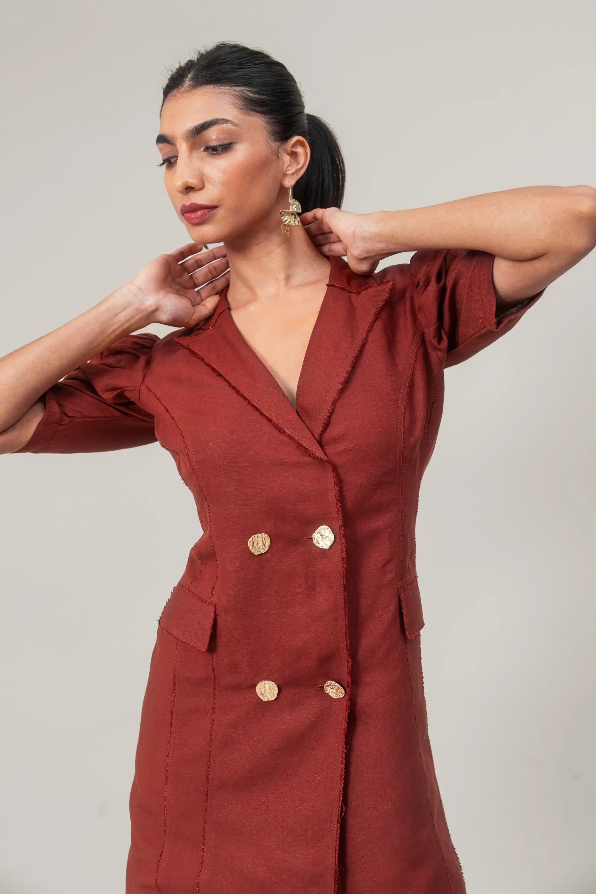 Maroon Blazer Dress by THE MRCH MUSE