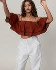 Maroon Ruffled Crop Top by THE MRCH MUSE