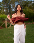 Maroon Ruffled Crop Top by THE MRCH MUSE