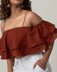 Maroon Ruffled Crop Top by THE MRCH MUSE