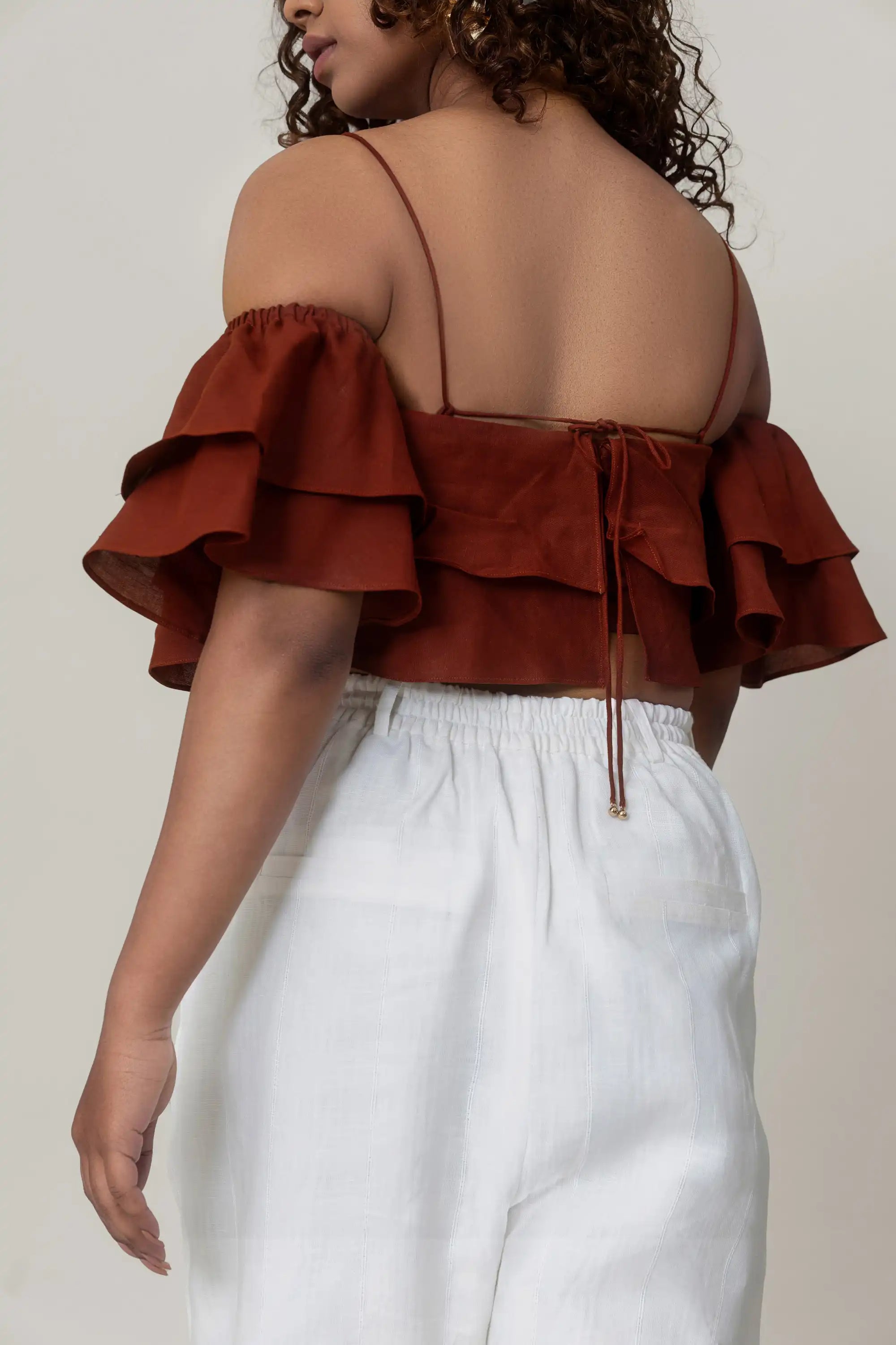 Maroon Ruffled Crop Top by THE MRCH MUSE