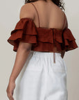Maroon Ruffled Crop Top by THE MRCH MUSE