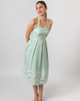 Mint Green Embroidered Halter Midi Dress by THE MRCH MUSE