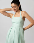 Mint Green Embroidered Halter Midi Dress by THE MRCH MUSE