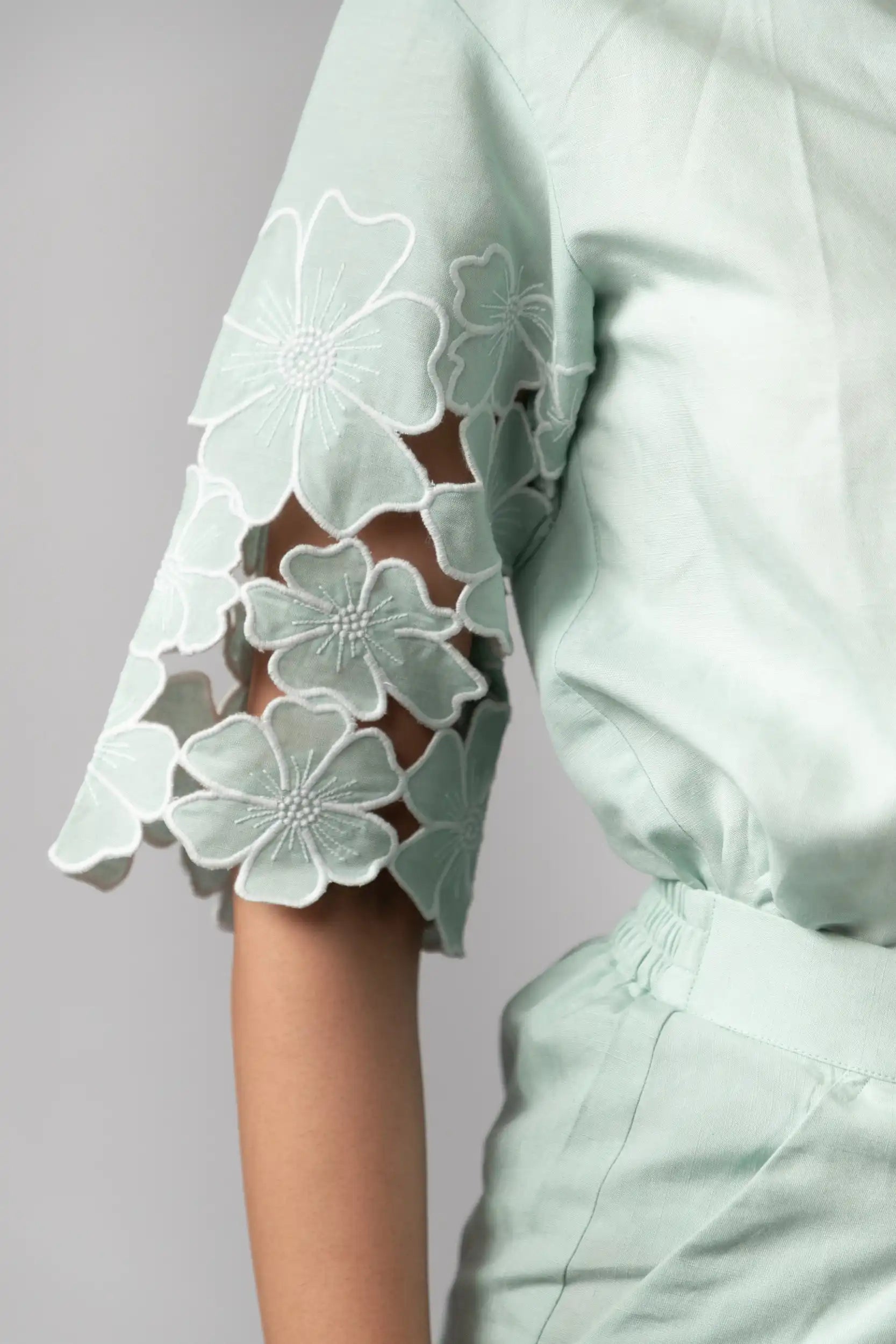 Mint Green Embroidered Shirt by THE MRCH MUSE