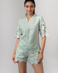 Mint Green Embroidered Shirt by THE MRCH MUSE