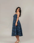 Navy Blue Floral Midi Dress by THE MRCH MUSE