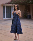 Navy Blue Floral Midi Dress by THE MRCH MUSE