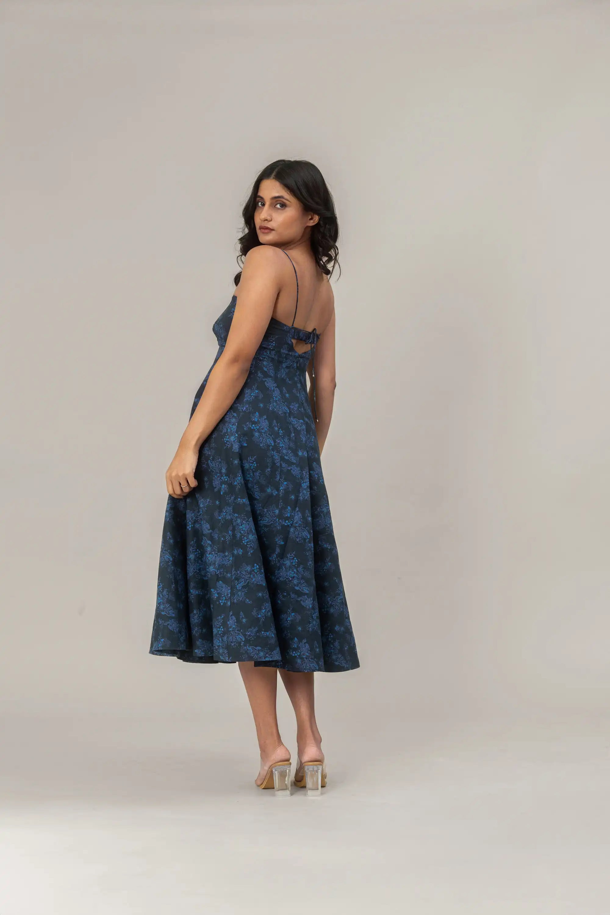 Navy Blue Floral Midi Dress by THE MRCH MUSE