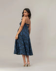 Navy Blue Floral Midi Dress by THE MRCH MUSE