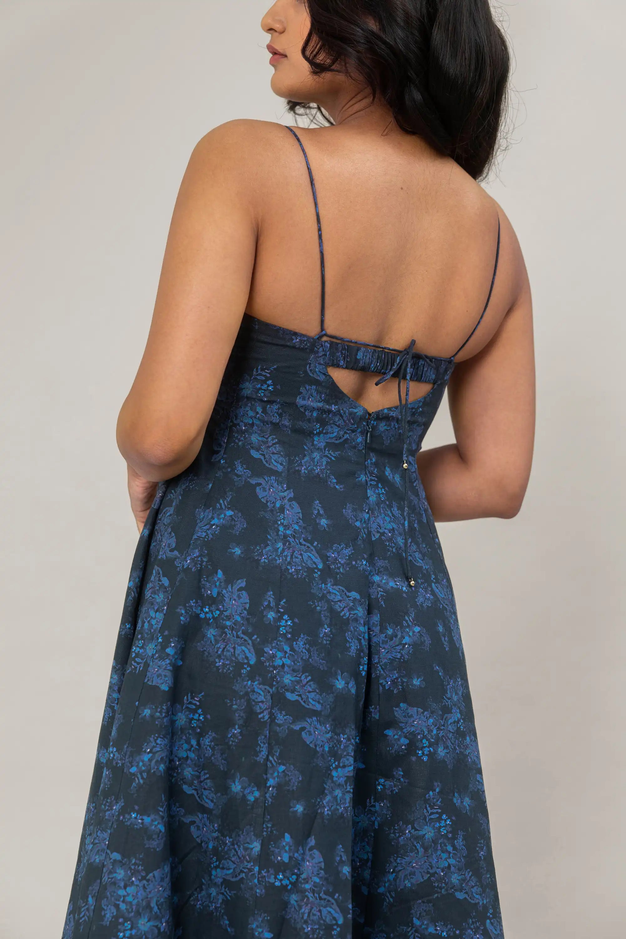 Navy Blue Floral Midi Dress by THE MRCH MUSE