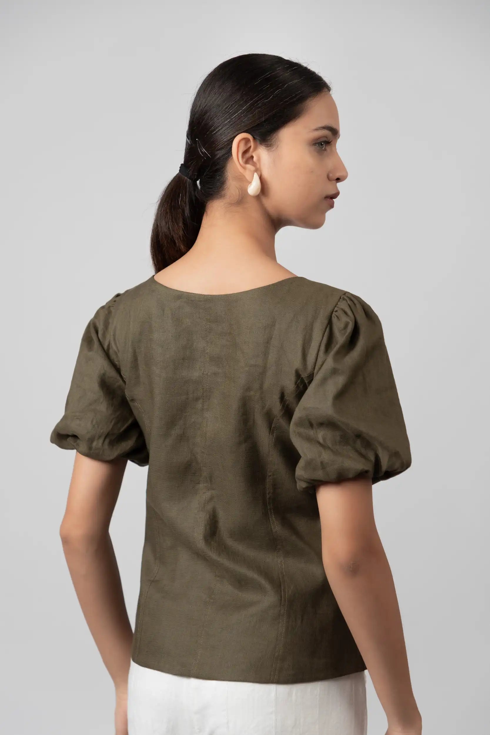 Olive Green Puff Top by THE MRCH MUSE