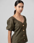 Olive Green Puff Top by THE MRCH MUSE