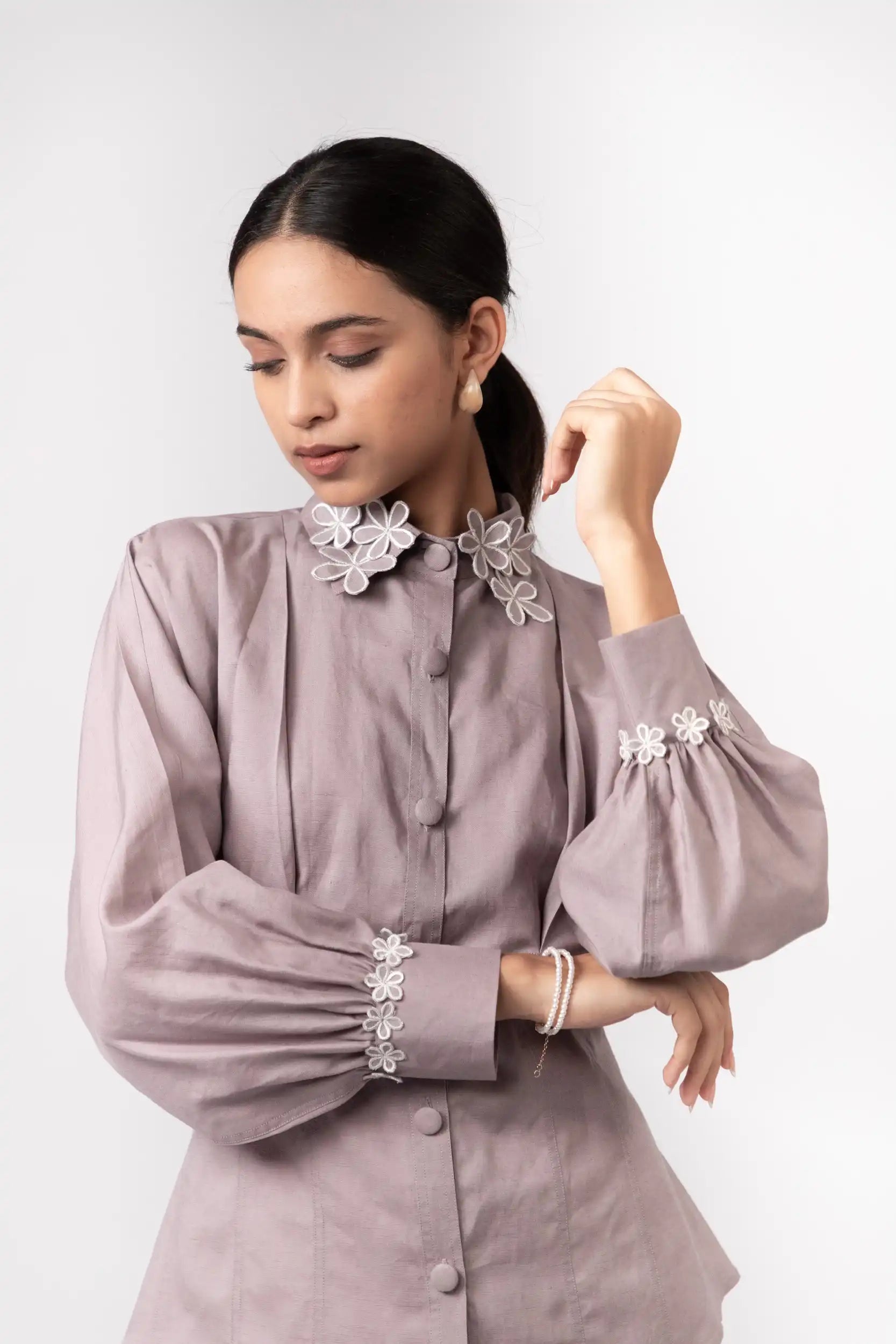 Purple Dove Blossom Shirt by THE MRCH MUSE