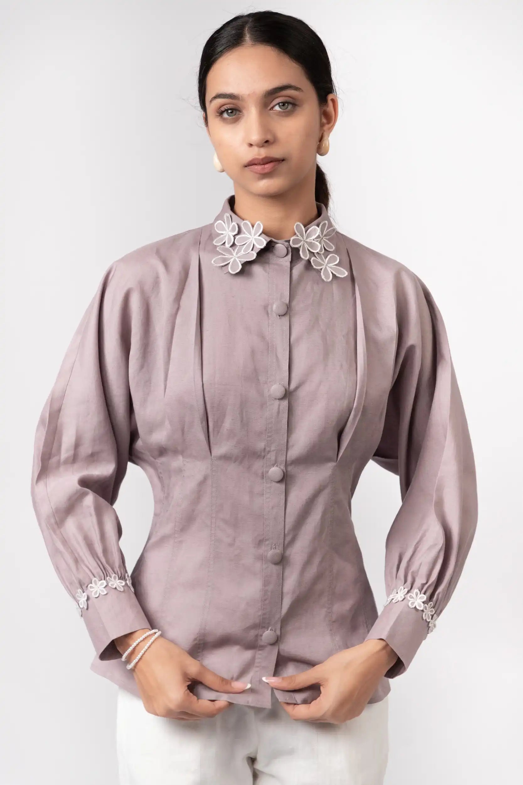 Purple Dove Blossom Shirt by THE MRCH MUSE