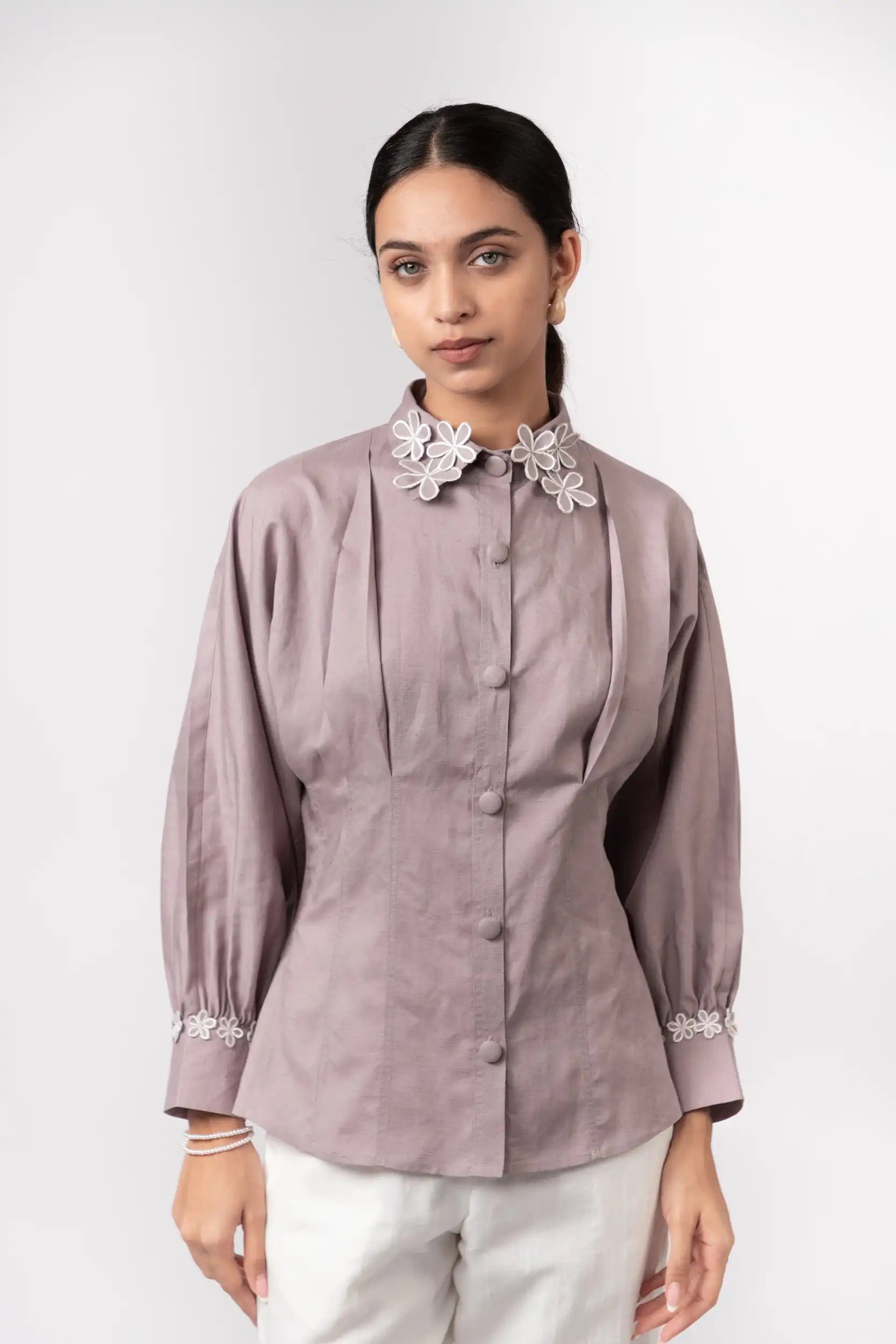 Purple Dove Blossom Shirt by THE MRCH MUSE