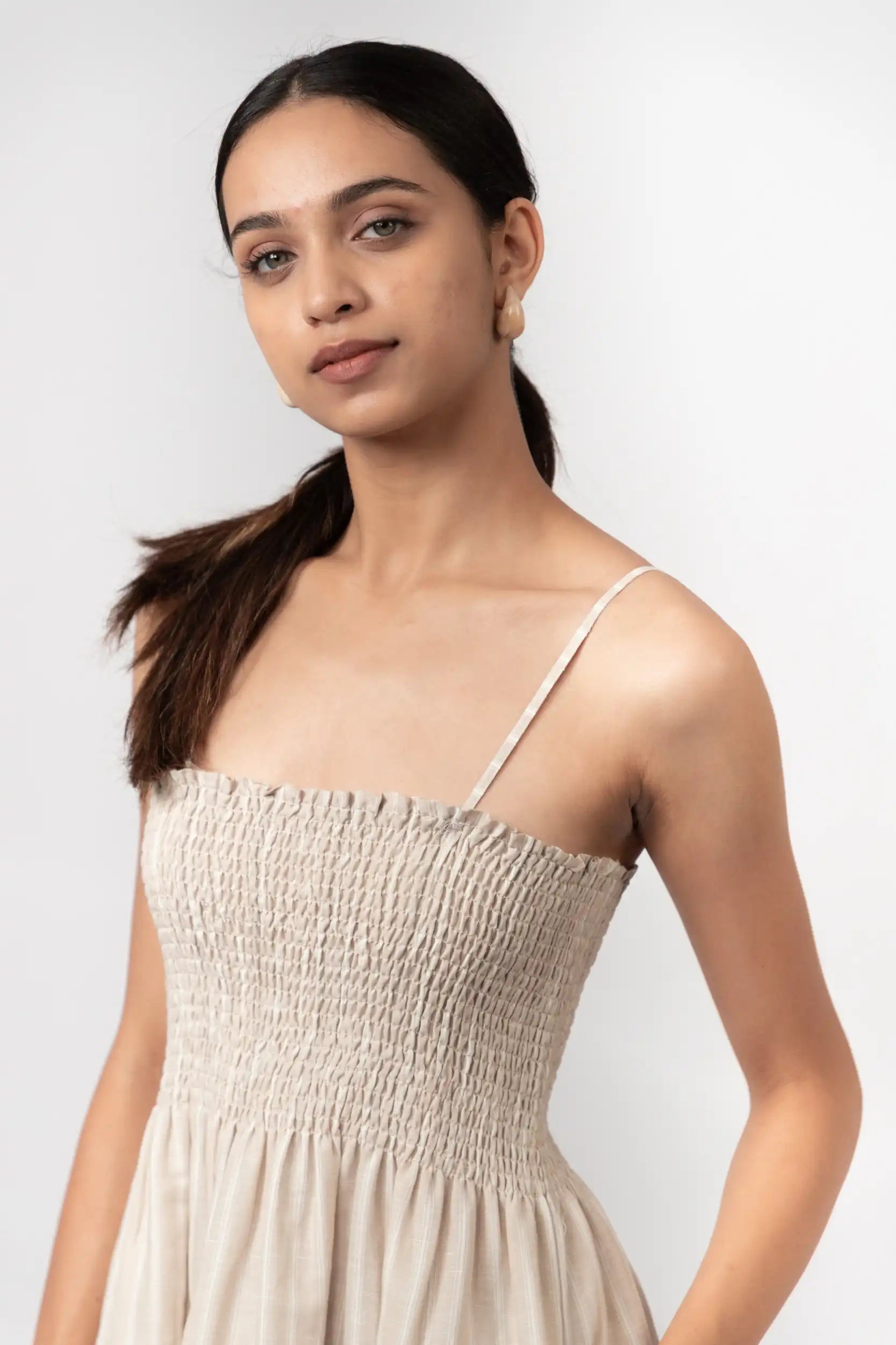 Striped Smocked Midi Dress by THE MRCH MUSE