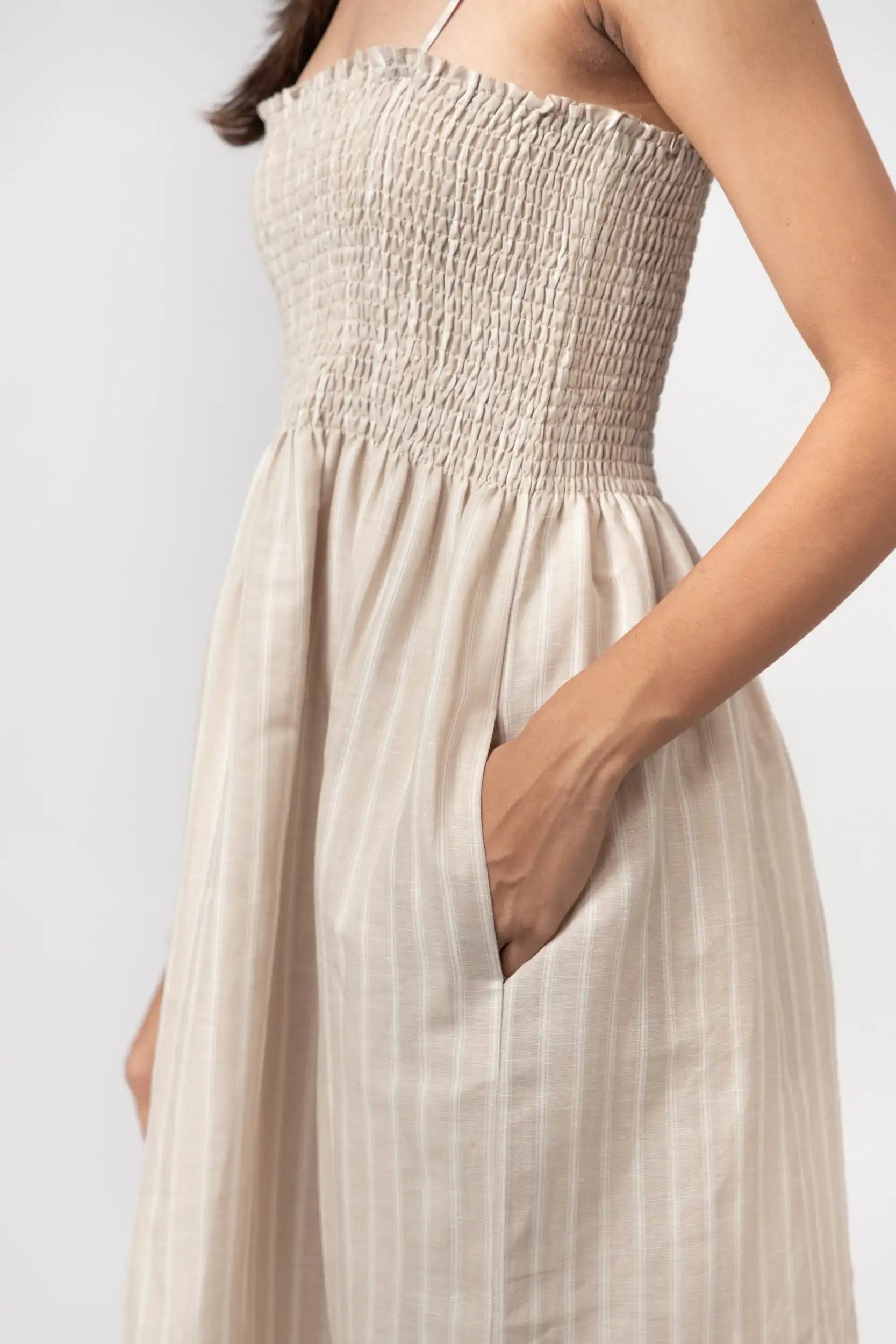 Striped Smocked Midi Dress by THE MRCH MUSE