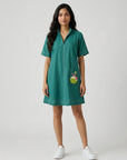 Teal Green Beaded Coconut Linen Shirt Dress by THE MRCH MUSE