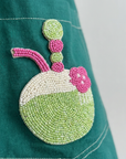 Teal Green Beaded Coconut Linen Shirt Dress by THE MRCH MUSE