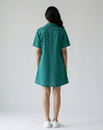Teal Green Beaded Coconut Linen Shirt Dress by THE MRCH MUSE