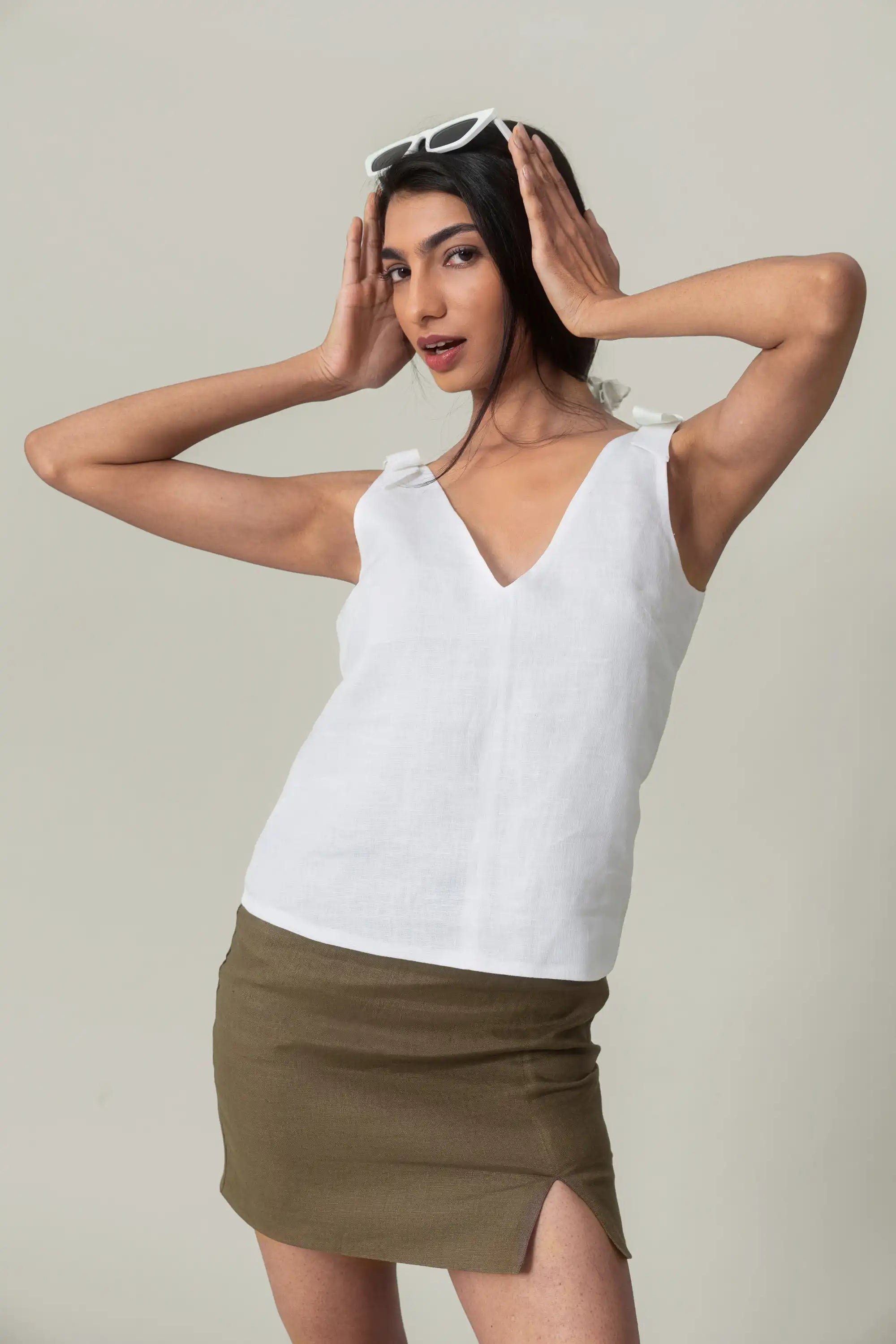 White Bow Strap Top by THE MRCH MUSE