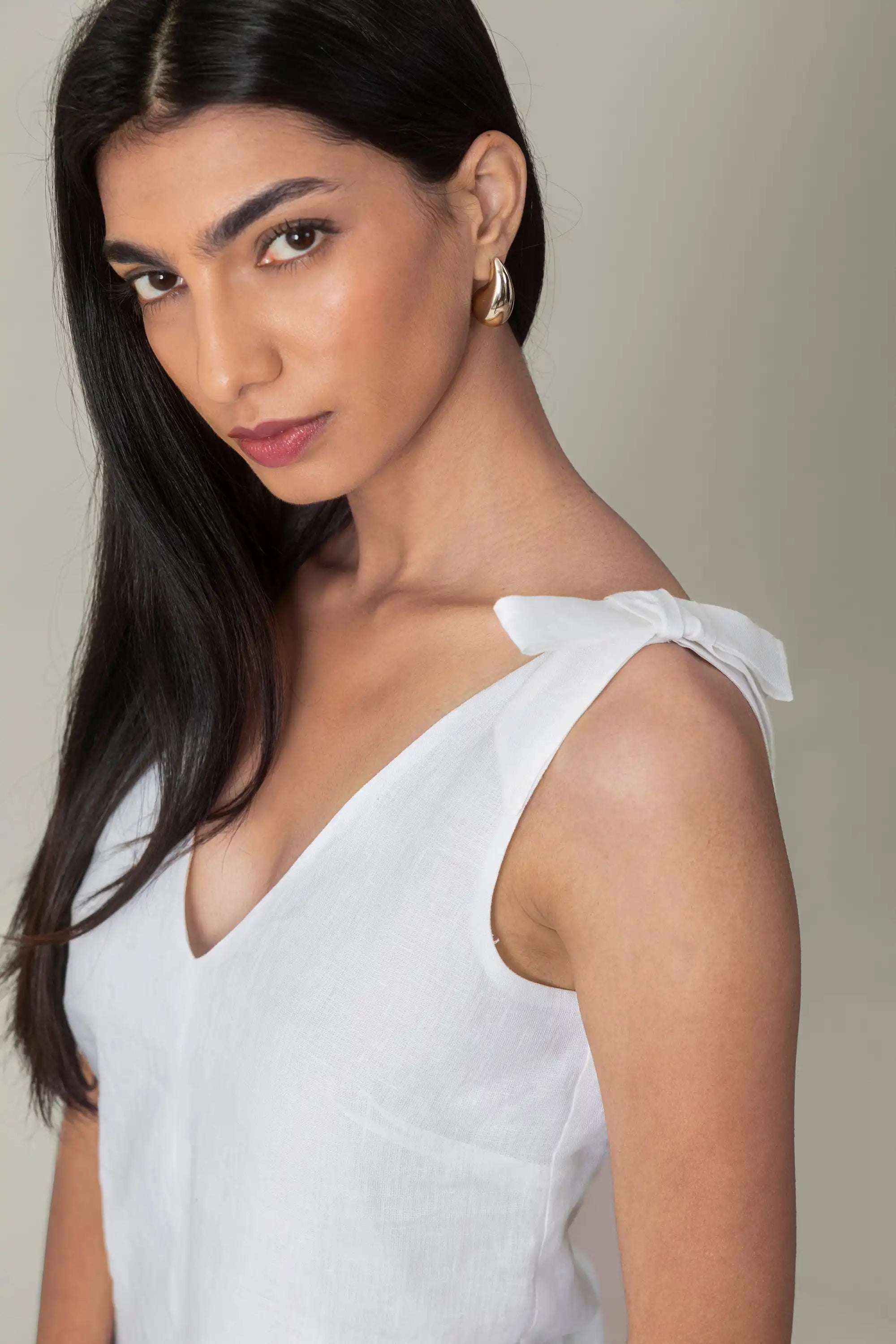 White Bow Strap Top by THE MRCH MUSE
