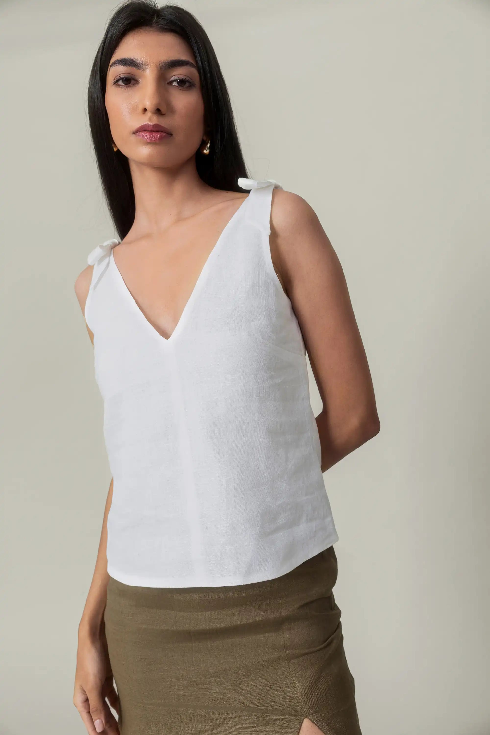 White Bow Strap Top by THE MRCH MUSE