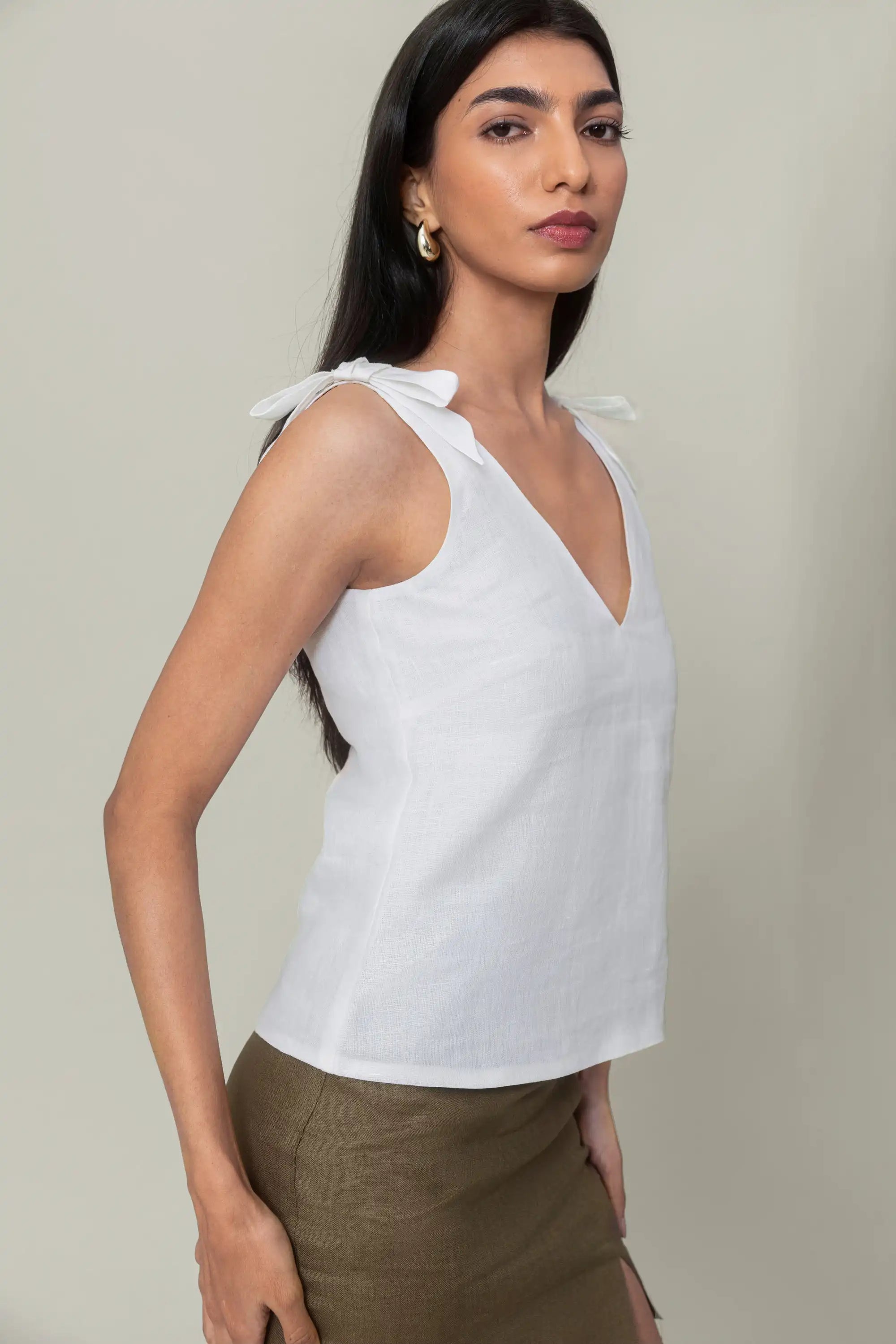 White Bow Strap Top by THE MRCH MUSE