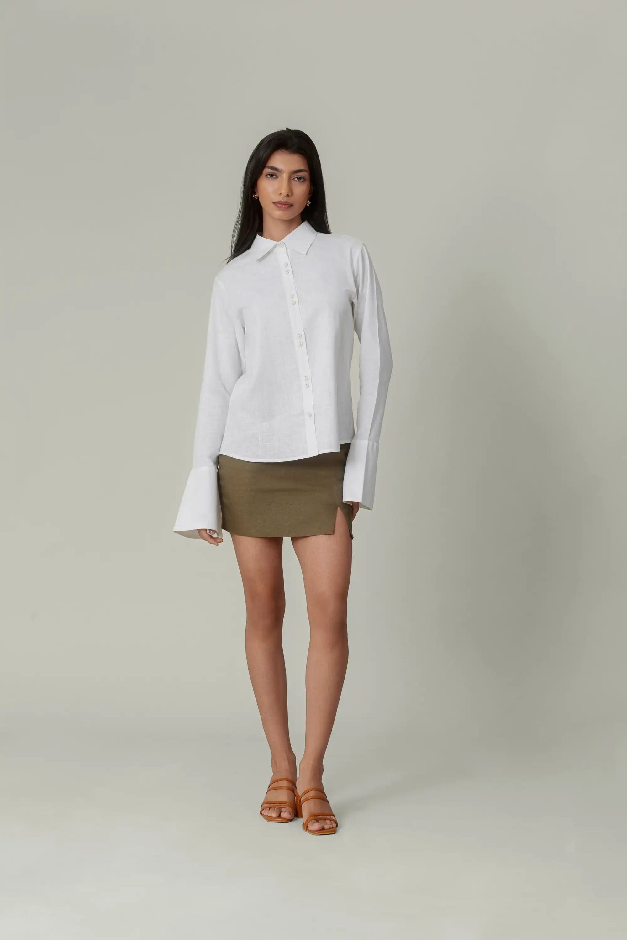White Flared Cuff Shirt by THE MRCH MUSE