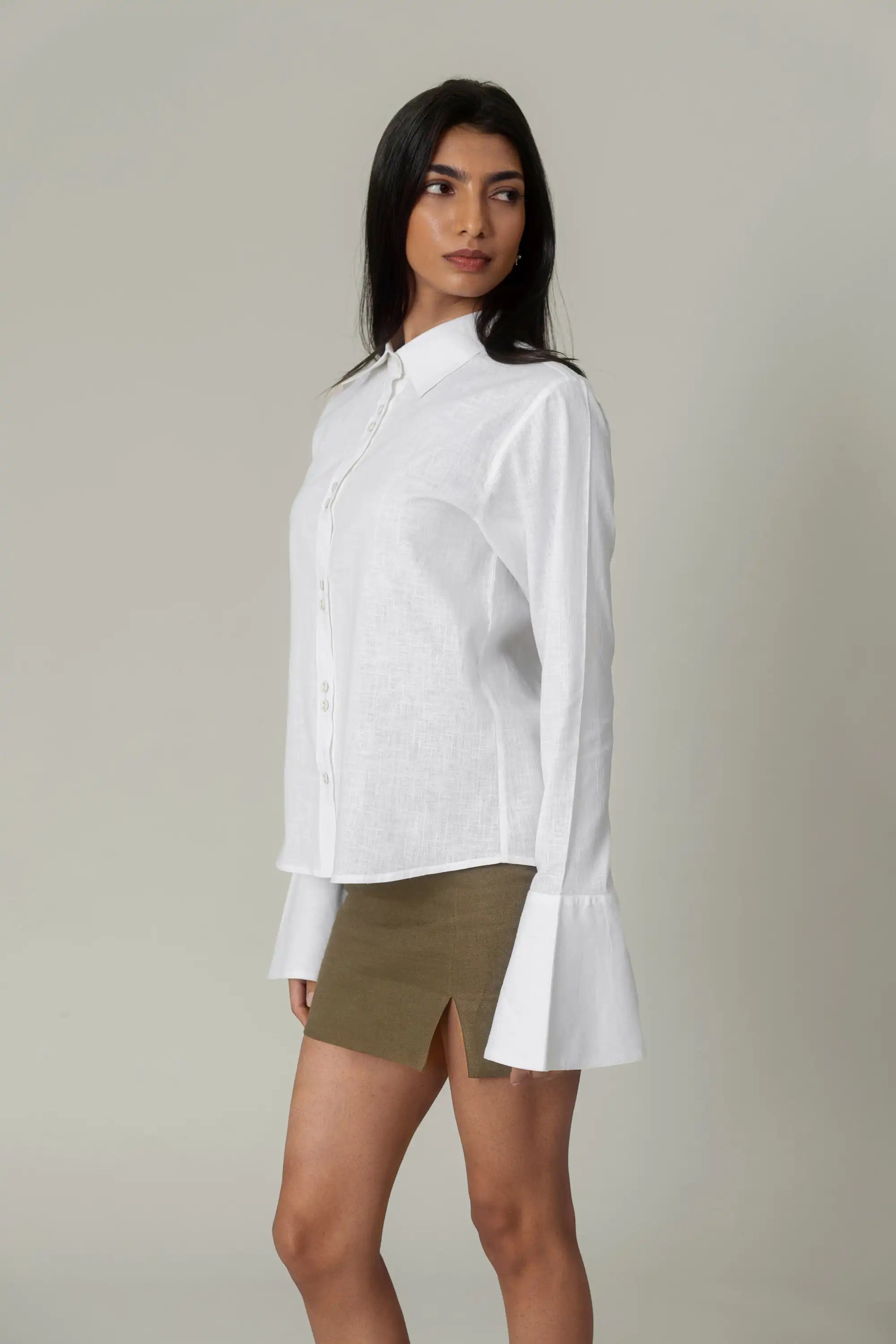 White Flared Cuff Shirt by THE MRCH MUSE