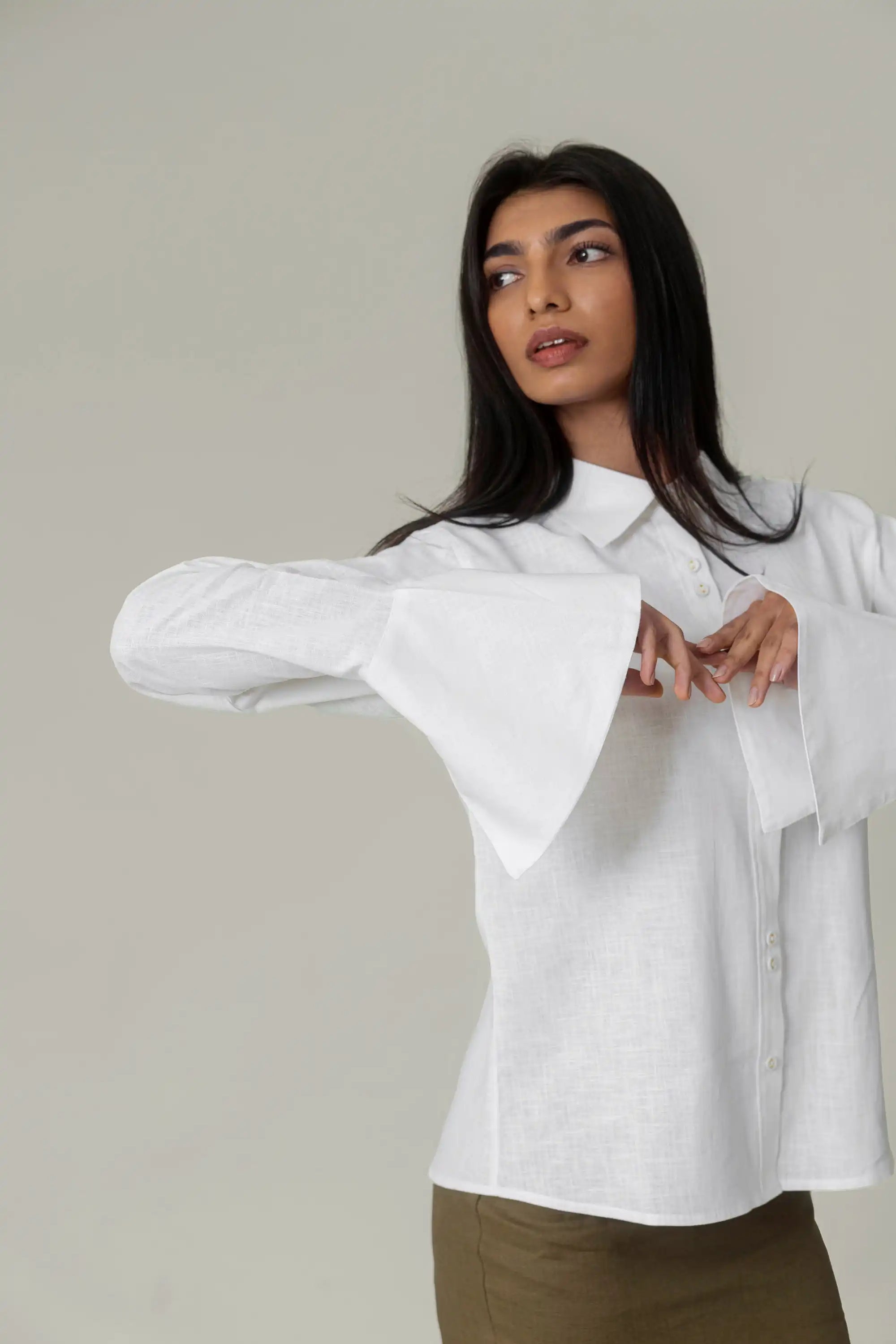White Flared Cuff Shirt by THE MRCH MUSE